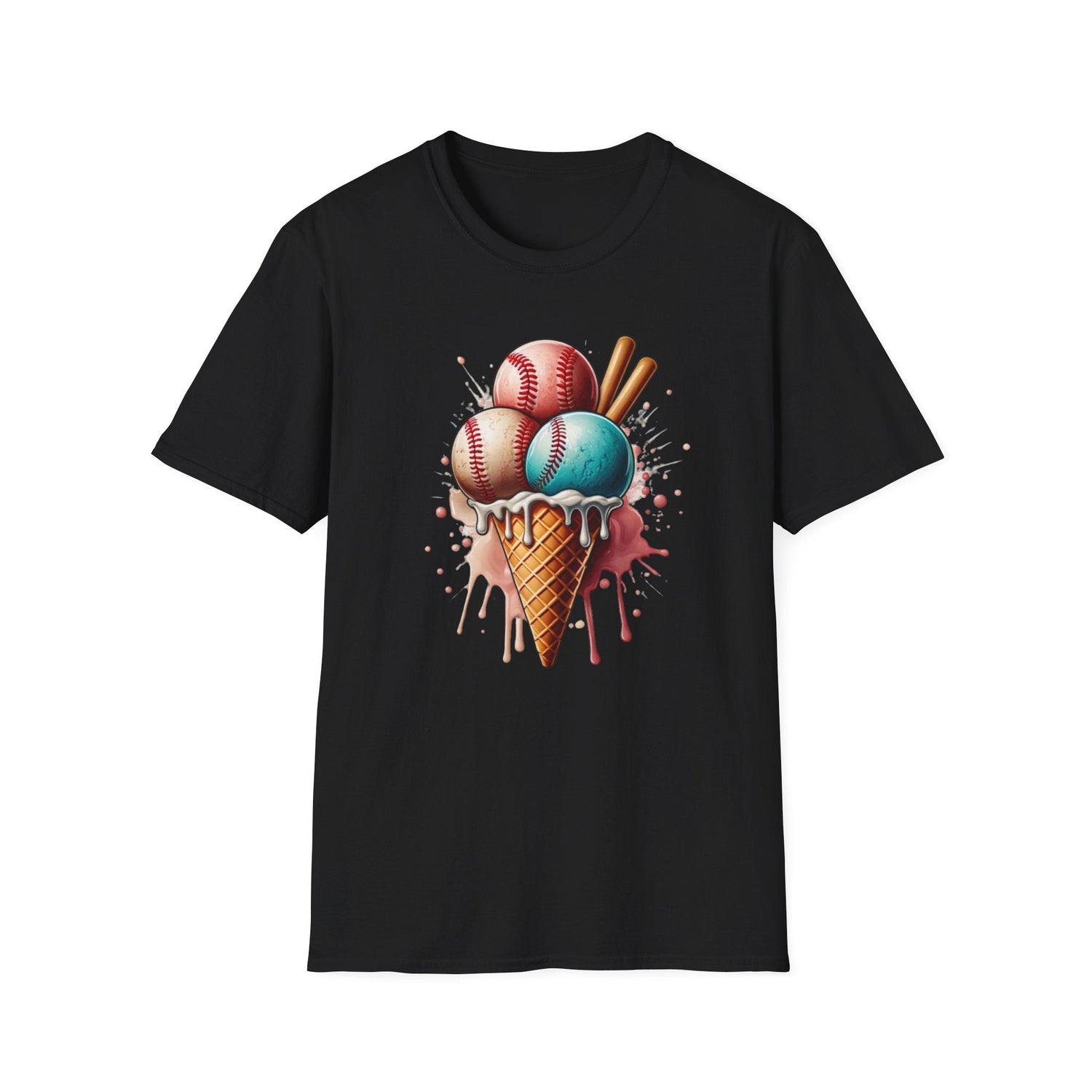 Baseball Fan Gear colorful Ice Cream baseball black tshirt